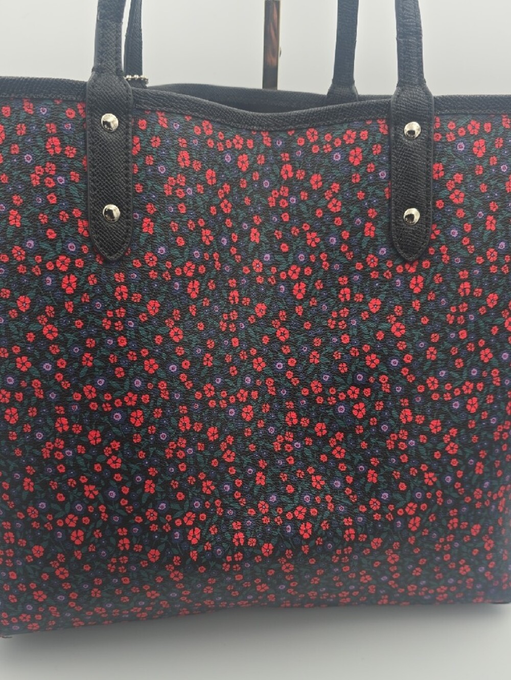 Coach Black & Red Reversable Floral/ Black Large Tote W Silver Hardware (GOOD)🥀 - Picture 14 of 15